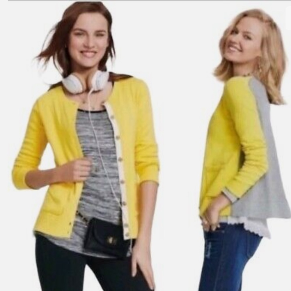 CAbi Yellow and Gray Two-Tone Cardigan Sweater